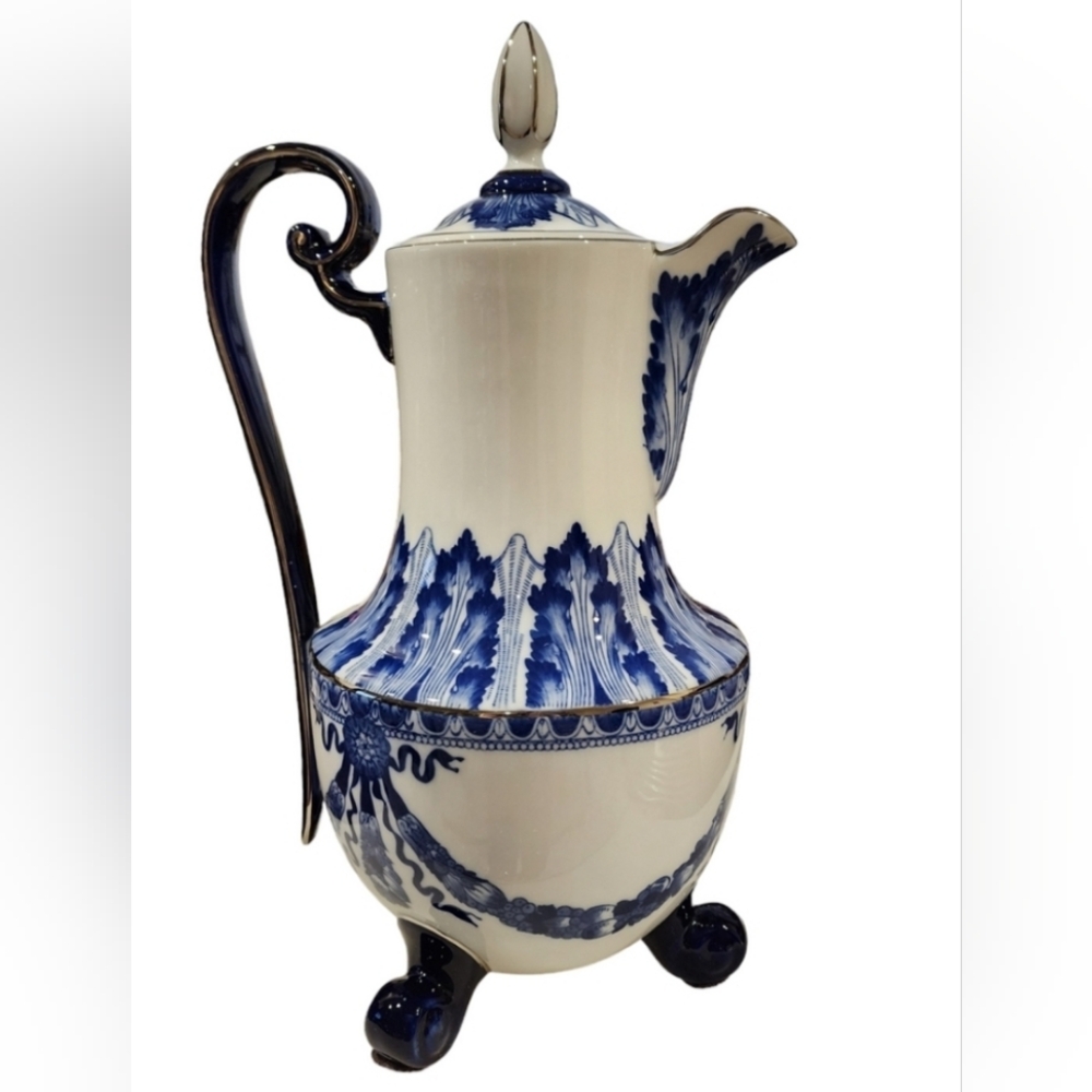 Blue and White Floral Ceramic Teapot: Vintage Bombay 14 inches